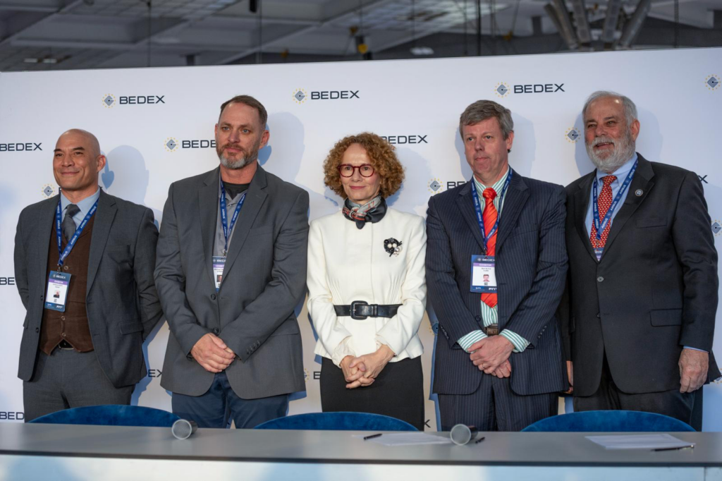 BEDEX-GYRENE-NATO-FLARE-SIGNING. Picture includes Bill Minkoff, Berty Buyle,