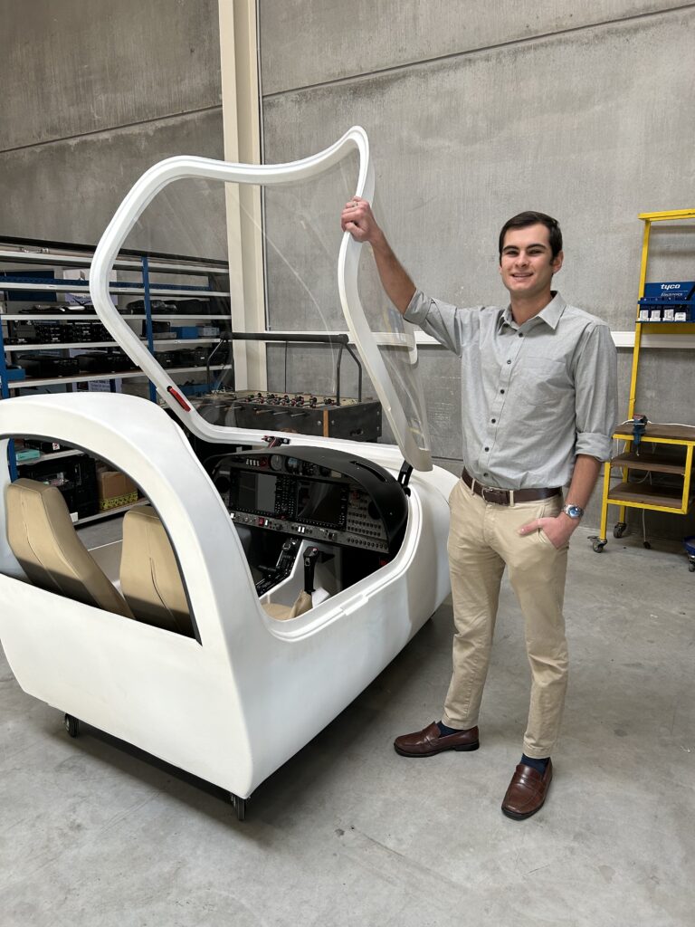 Brennan Minkoff with one of Euramecs simulator cockpit 