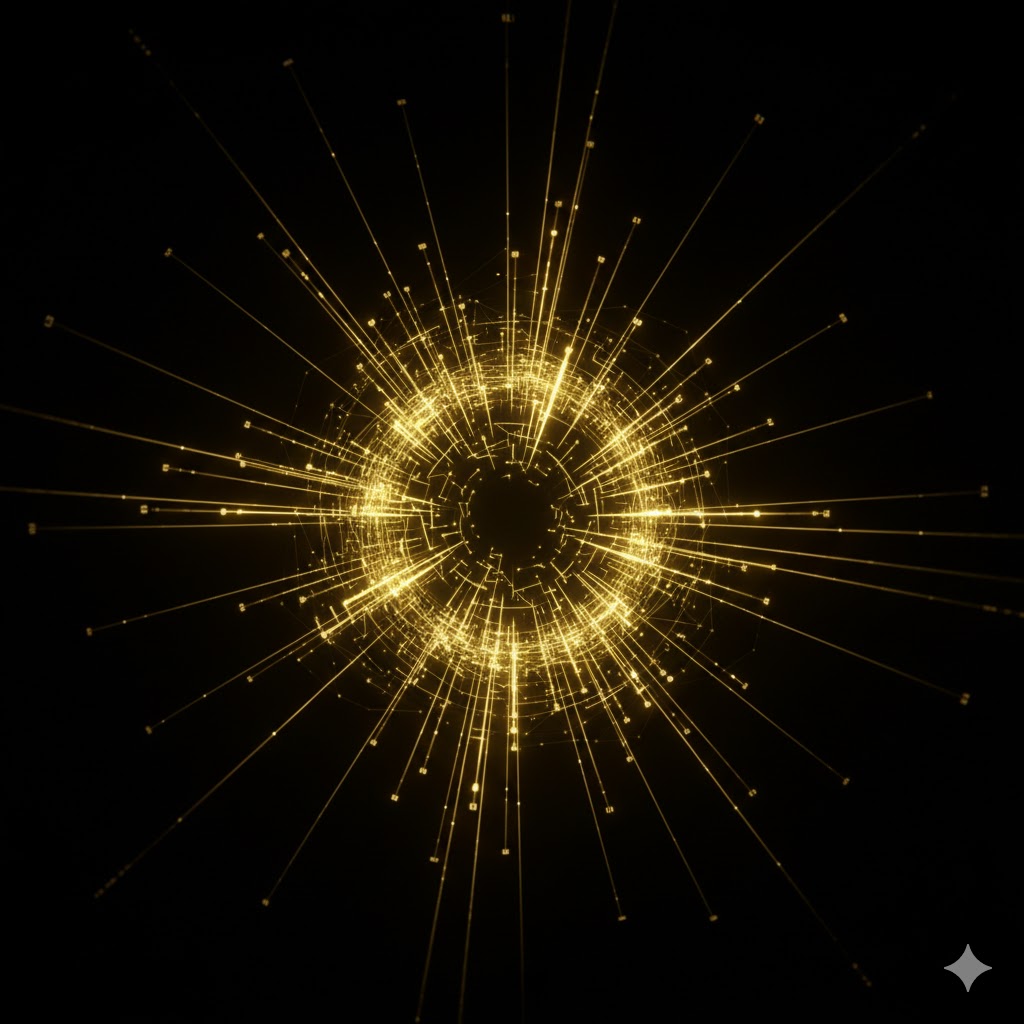 A cool image that shows a bunch of yellow lines coming together with a circle in the middle.